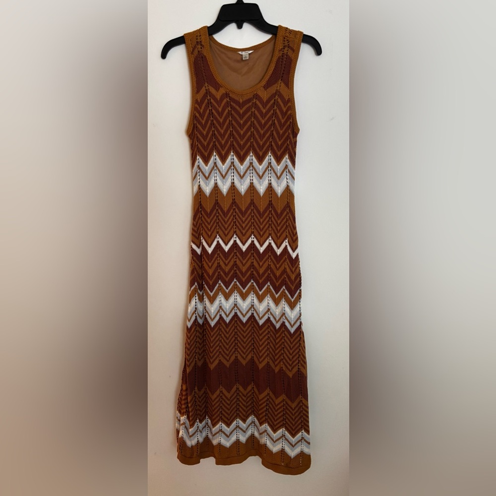 Versona Crochet Boho Brown Blue and White Sleeveless Maxi Dress large